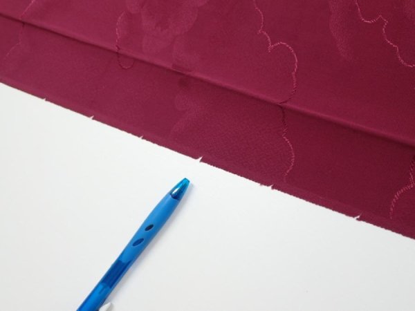 Photo6: 3i03z90  Japanese Kimono Silk  FABRIC Plum branch Wine red 67.7x14.4 (6)