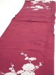 Photo3: 3i04z90  Japanese Kimono Silk  FABRIC Plum branch Wine red 68.5x14.4 (3)