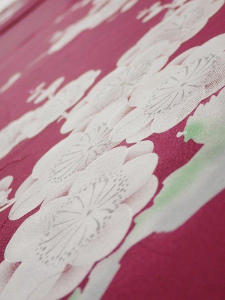 Photo4: 3i04z90  Japanese Kimono Silk  FABRIC Plum branch Wine red 68.5x14.4 (4)