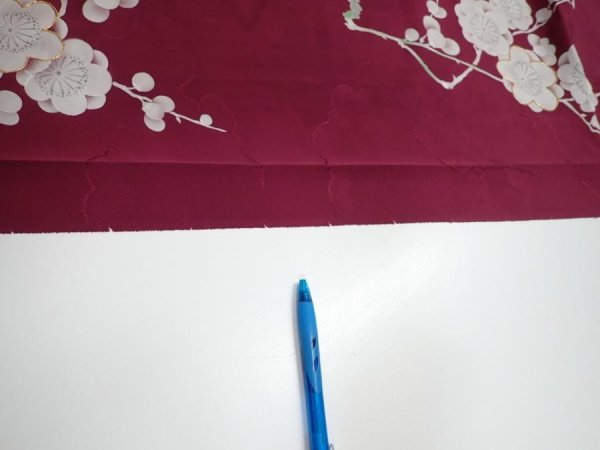 Photo5: 3i06z90  Japanese Kimono Silk  FABRIC Plum branch Wine red 67.7x14.4 (5)