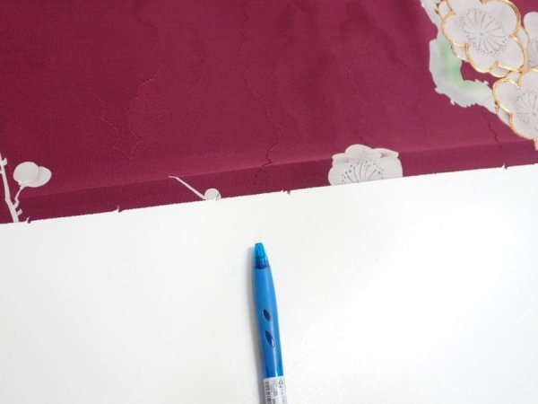 Photo6: 3i07z40  Japanese Kimono Silk  FABRIC Plum branch Wine red 56.7x7.5 (6)