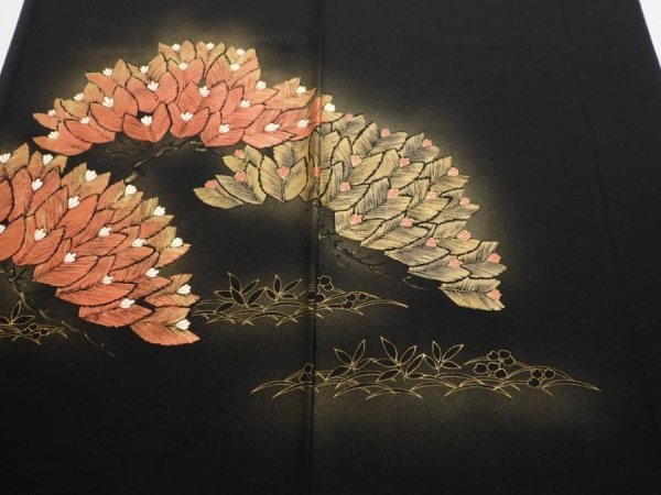 Photo1: 3i01z190  Japanese Kimono Silk  FABRIC Pine Black 67.7x24.8 (1)