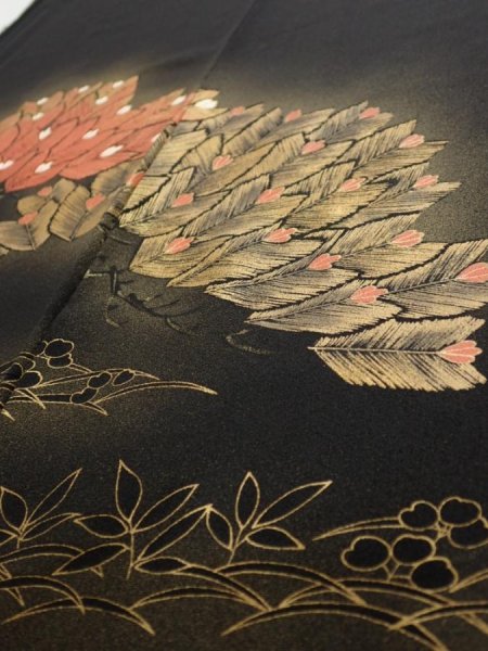 Photo3: 3i01z190  Japanese Kimono Silk  FABRIC Pine Black 67.7x24.8 (3)