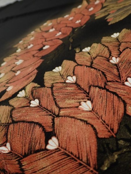 Photo4: 3i01z190  Japanese Kimono Silk  FABRIC Pine Black 67.7x24.8 (4)