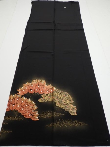 Photo6: 3i01z190  Japanese Kimono Silk  FABRIC Pine Black 67.7x24.8 (6)