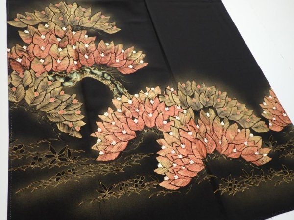 Photo2: 3i02z230  Japanese Kimono Silk  FABRIC Pine Black 58.3x28.3 (2)