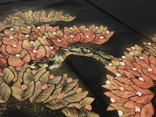 Photo4: 3i02z230  Japanese Kimono Silk  FABRIC Pine Black 58.3x28.3 (4)