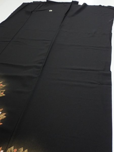 Photo5: 3i02z230  Japanese Kimono Silk  FABRIC Pine Black 58.3x28.3 (5)
