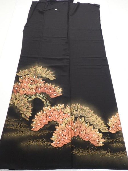 Photo6: 3i02z230  Japanese Kimono Silk  FABRIC Pine Black 58.3x28.3 (6)