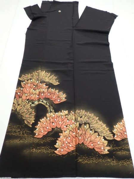 Photo7: 3i02z230  Japanese Kimono Silk  FABRIC Pine Black 58.3x28.3 (7)