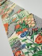 Photo1: 3i09z60  Japanese Kimono Silk  FABRIC Flowers Off-white 84.3x7.3 (1)