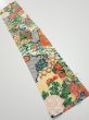 Photo1: 3i10z30  Japanese Kimono Silk  FABRIC Flowers Off-white 35.8x7.3 (1)