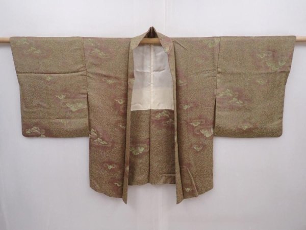 Photo5: 6113T01z550 Vintage Japanese Kimono Silk HAORI Karesansui Olive-Brown (5)