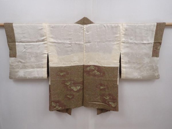 Photo6: 6113T01z550 Vintage Japanese Kimono Silk HAORI Karesansui Olive-Brown (6)