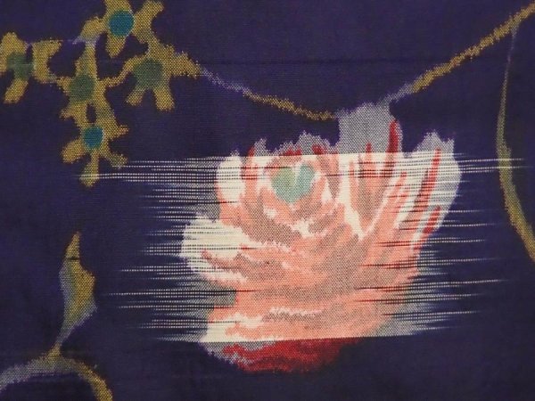 Photo4: 6113T02z490 Antique Japanese Kimono Silk MEISEN HAORI Flower Navy-Purple (4)