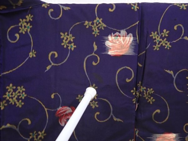 Photo5: 6113T02z490 Antique Japanese Kimono Silk MEISEN HAORI Flower Navy-Purple (5)