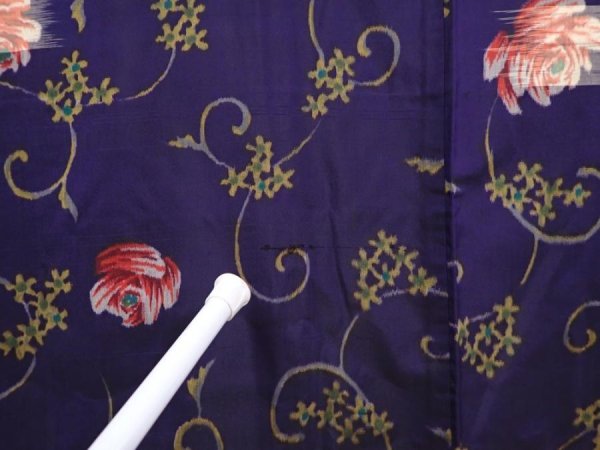 Photo6: 6113T02z490 Antique Japanese Kimono Silk MEISEN HAORI Flower Navy-Purple (6)