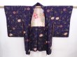 Photo7: 6113T02z490 Antique Japanese Kimono Silk MEISEN HAORI Flower Navy-Purple (7)
