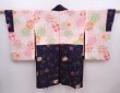 Photo8: 6113T02z490 Antique Japanese Kimono Silk MEISEN HAORI Flower Navy-Purple (8)