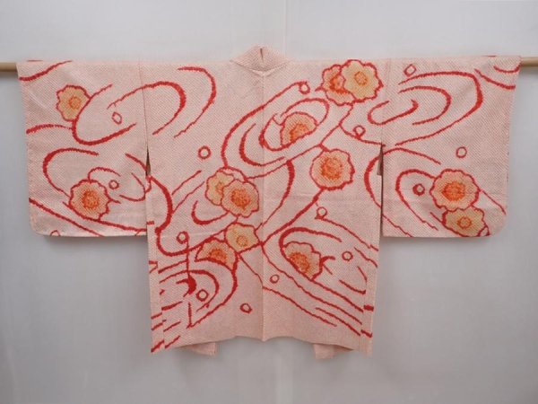 Photo1: 6113T03z490 Vintage Japanese Kimono Silk SHIBORI HAORI Flower Light pink (1)