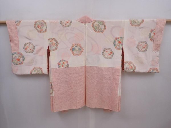 Photo6: 6113T03z490 Vintage Japanese Kimono Silk SHIBORI HAORI Flower Light pink (6)