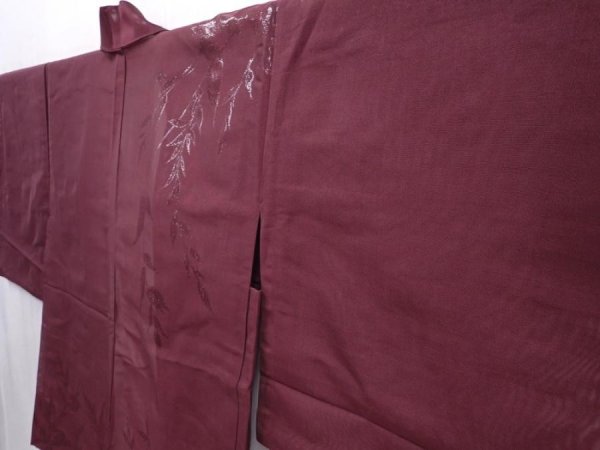 Photo2: 6113T04z220 Vintage Japanese Kimono Silk See through HAORI Leaf Purple-Brown (2)