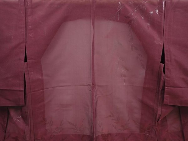 Photo3: 6113T04z220 Vintage Japanese Kimono Silk See through HAORI Leaf Purple-Brown (3)