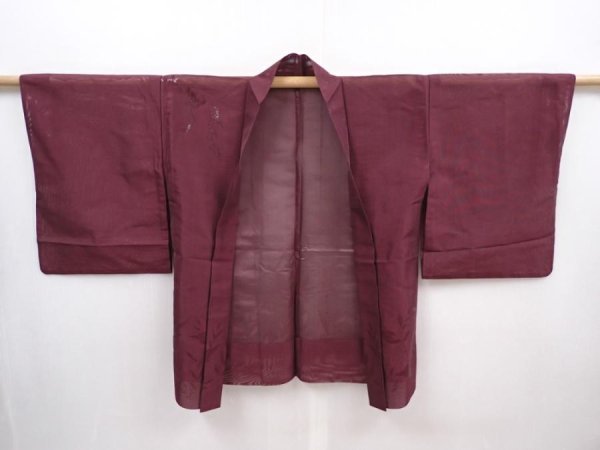 Photo6: 6113T04z220 Vintage Japanese Kimono Silk See through HAORI Leaf Purple-Brown (6)