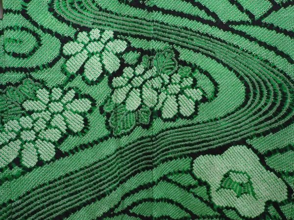 Photo3: 6113T05z620 Vintage Japanese Kimono Silk SHIBORI HAORI Flowers Green (3)