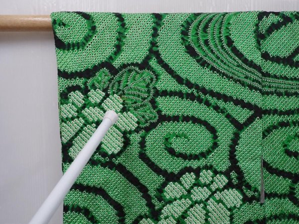 Photo5: 6113T05z620 Vintage Japanese Kimono Silk SHIBORI HAORI Flowers Green (5)