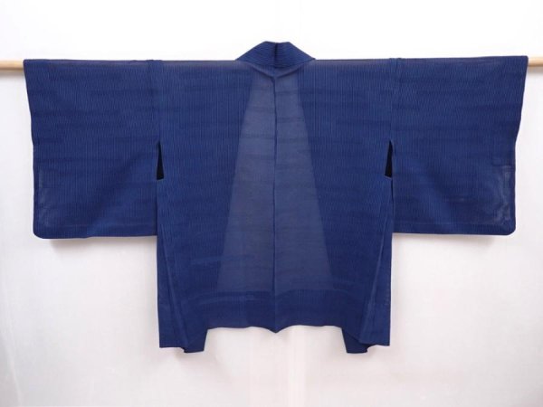 Photo1: 6113T06z410 Vintage Japanese Kimono Silk See through HAORI  Dark blue (1)
