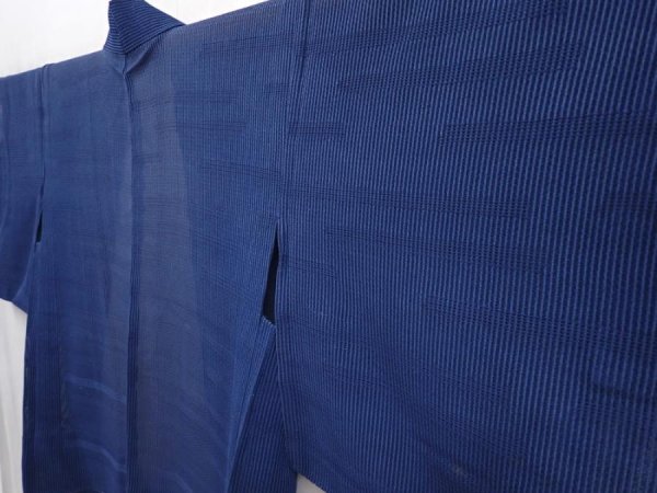 Photo2: 6113T06z410 Vintage Japanese Kimono Silk See through HAORI  Dark blue (2)