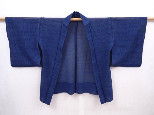 Photo7: 6113T06z410 Vintage Japanese Kimono Silk See through HAORI  Dark blue (7)