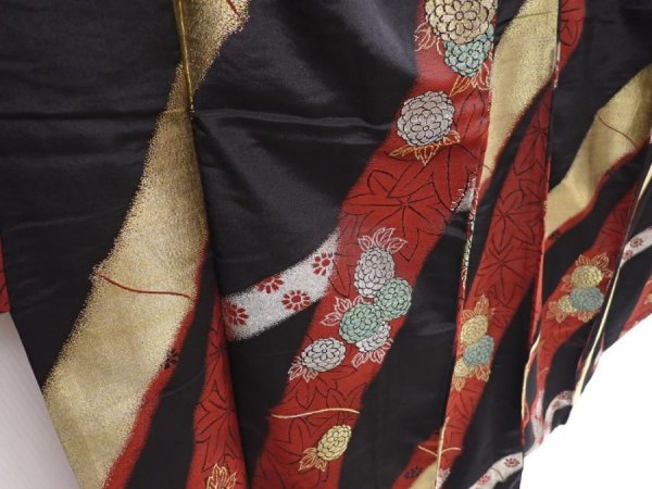 Photo3: 6113T07z890 Antique Japanese Kimono Silk KOMON Bamboo Black (3)