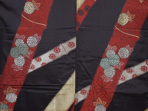 Photo5: 6113T07z890 Antique Japanese Kimono Silk KOMON Bamboo Black (5)