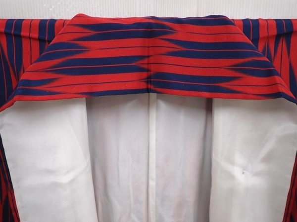 Photo7: 6113T08z910 Vintage Japanese Kimono Silk KOMON Yagasuri Dark red (7)