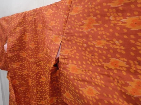 Photo2: 6113T09z640 Vintage Japanese Kimono Silk MEISEN KOMON  Orange-Brown (2)