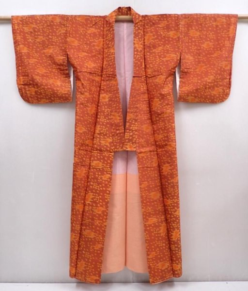 Photo8: 6113T09z640 Vintage Japanese Kimono Silk MEISEN KOMON  Orange-Brown (8)