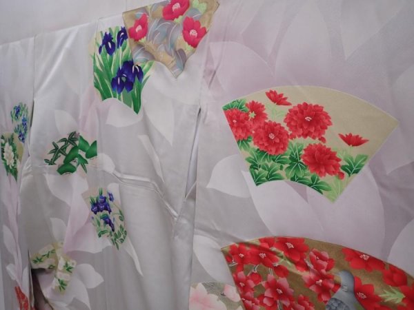 Photo2: 6113T10z1160 Vintage Japanese Kimono Silk FURISODE Jigami Light gray (2)