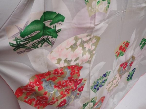 Photo3: 6113T10z1160 Vintage Japanese Kimono Silk FURISODE Jigami Light gray (3)