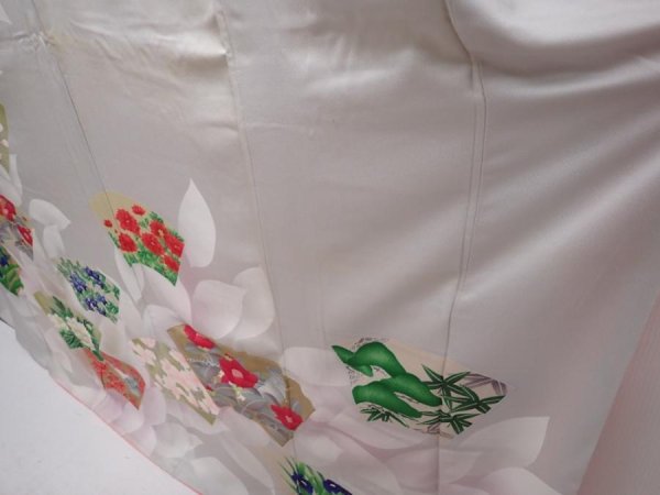 Photo4: 6113T10z1160 Vintage Japanese Kimono Silk FURISODE Jigami Light gray (4)