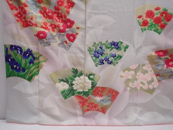 Photo6: 6113T10z1160 Vintage Japanese Kimono Silk FURISODE Jigami Light gray (6)