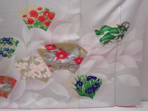 Photo7: 6113T10z1160 Vintage Japanese Kimono Silk FURISODE Jigami Light gray (7)