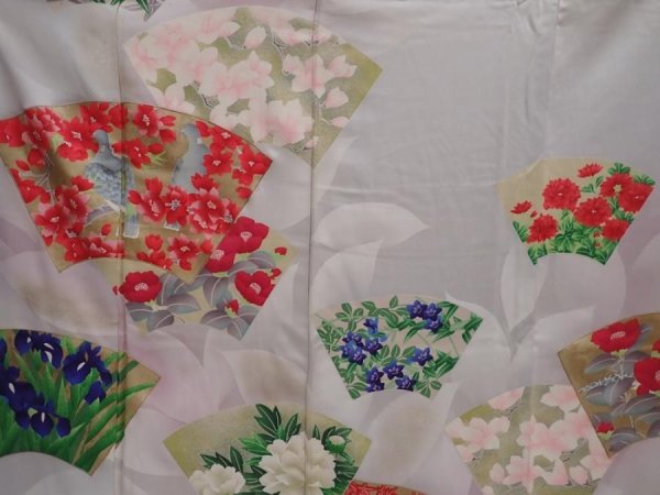 Photo8: 6113T10z1160 Vintage Japanese Kimono Silk FURISODE Jigami Light gray (8)
