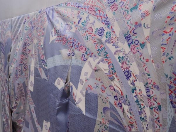 Photo2: 6113T12z1120 Vintage Japanese Kimono Silk FURISODE Lavender gray (2)