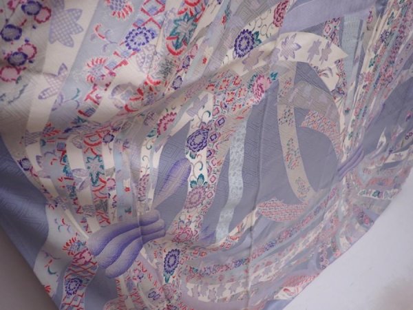 Photo3: 6113T12z1120 Vintage Japanese Kimono Silk FURISODE Lavender gray (3)
