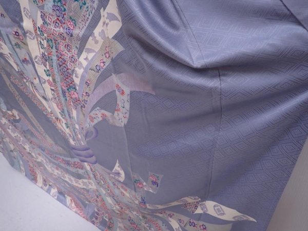 Photo4: 6113T12z1120 Vintage Japanese Kimono Silk FURISODE Lavender gray (4)