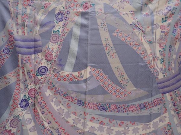 Photo8: 6113T12z1120 Vintage Japanese Kimono Silk FURISODE Lavender gray (8)