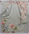 Photo1: 6113T13z1220 Vintage Japanese Kimono Silk FURISODE Peony Sage green (1)