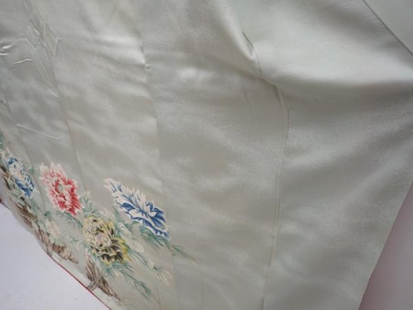 Photo4: 6113T13z1220 Vintage Japanese Kimono Silk FURISODE Peony Sage green (4)
